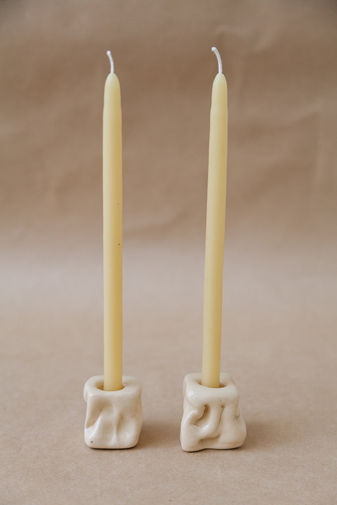 Candle Holder Pinched | Creme